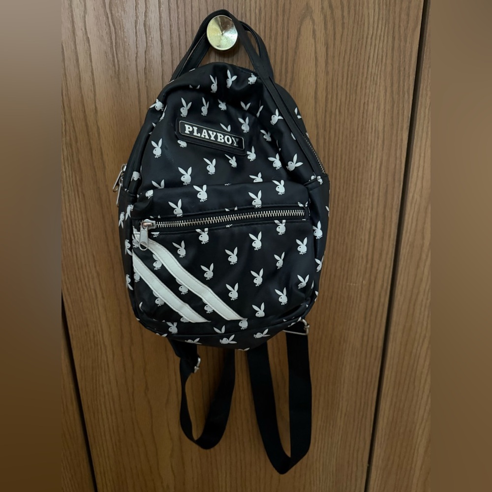 PLAYBOY Black Backpack with White Bunny Print